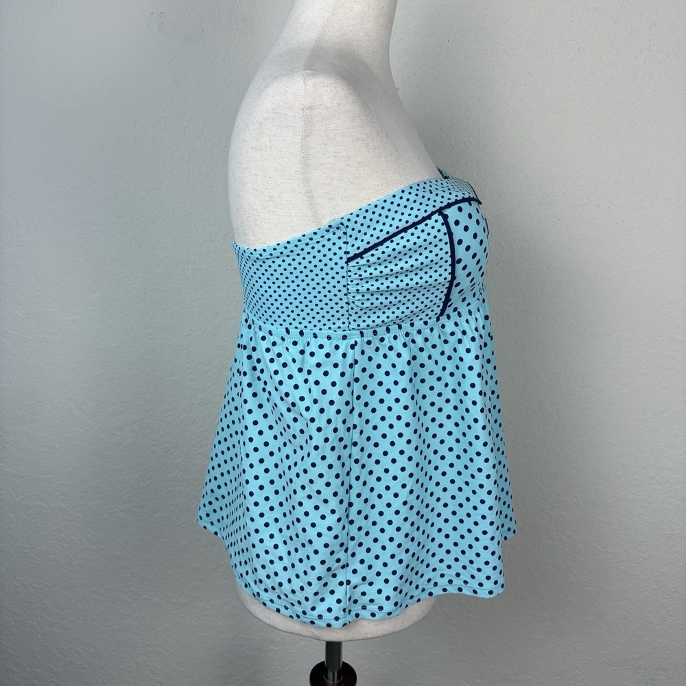 Y2K Women's M Strapless Top Babydoll Polkadot Blue 90s Retro Coastal - Picture 3 of 4